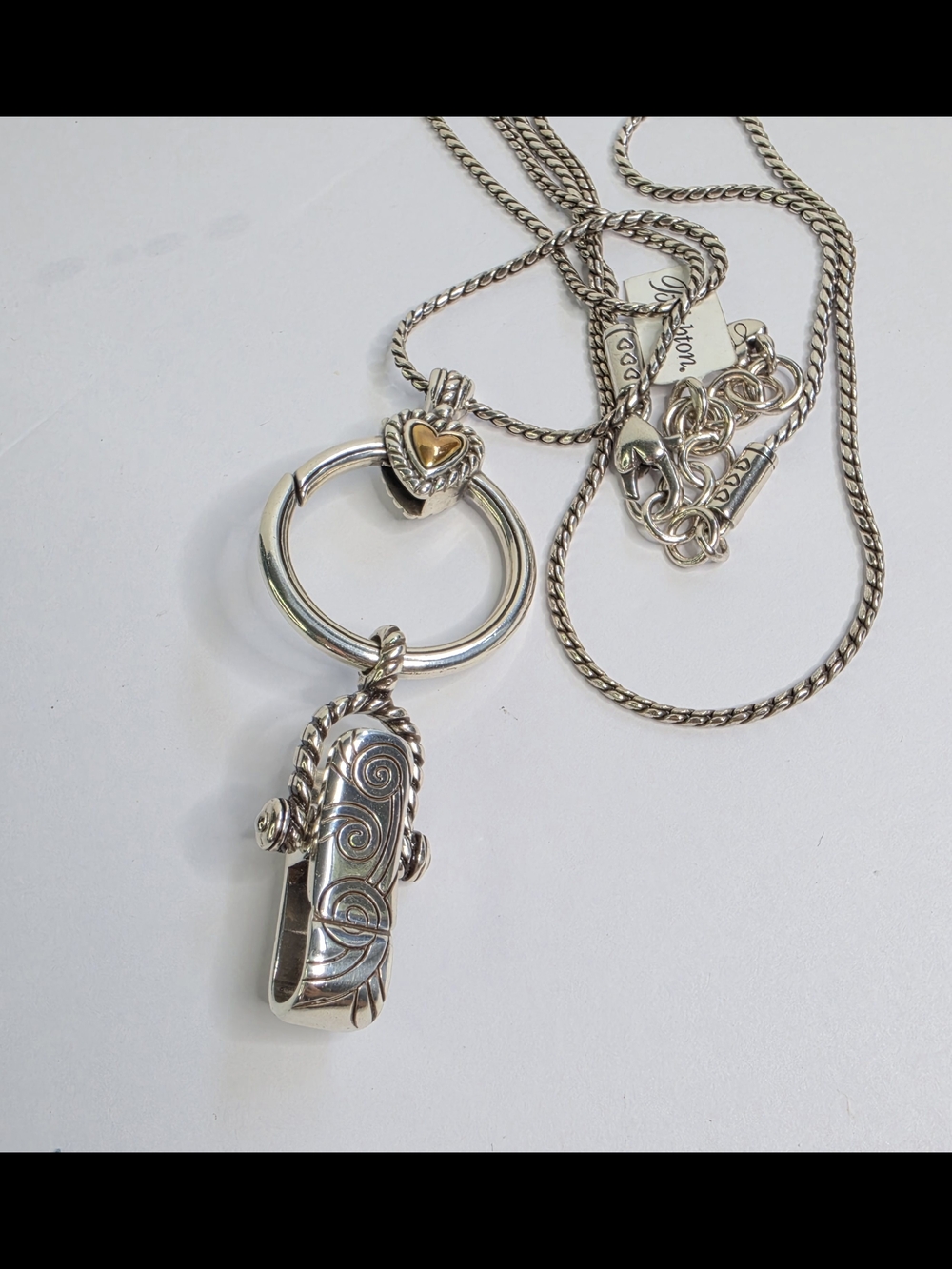Brighton Silver-Tone Heart Accent Clip Necklace with Gold Detail-NWT - Picture 11 of 13